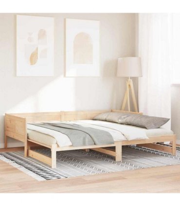 vidaXL Pull-out Day Bed Brown 203.5 x 184 x 56.5 cm Solid Pine Wood — Colour: Natural