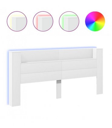vidaXL Headboard Cabinet with LED White 220x16.5x103.5 cm