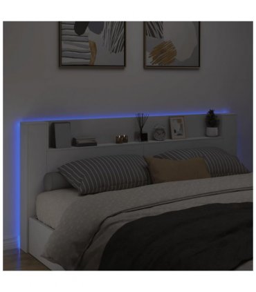 vidaXL Headboard Cabinet with LED White 220x16.5x103.5 cm