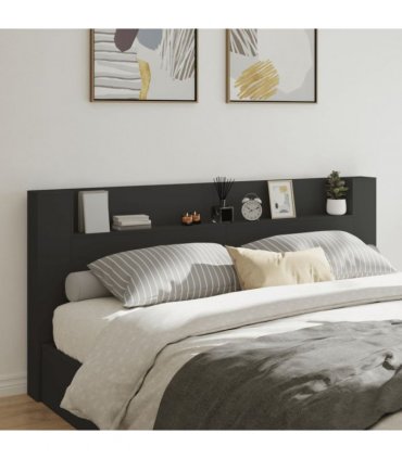 vidaXL Headboard Cabinet with LED Black 220x16.5x103.5 cm