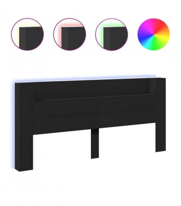 vidaXL Headboard Cabinet with LED Black 220x16.5x103.5 cm