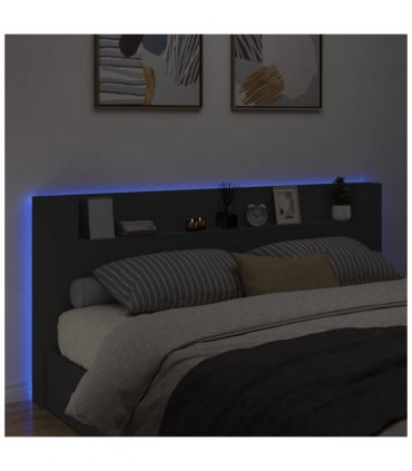 vidaXL Headboard Cabinet with LED Black 220x16.5x103.5 cm