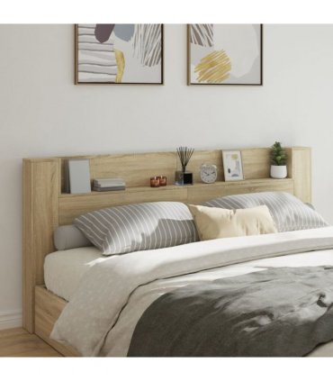 vidaXL Headboard Cabinet with LED Sonoma Oak 220x16.5x103.5 cm