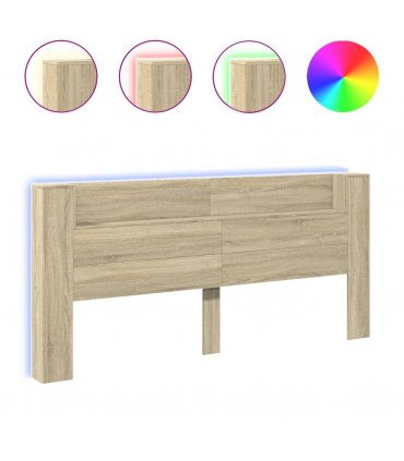 vidaXL Headboard Cabinet with LED Sonoma Oak 220x16.5x103.5 cm