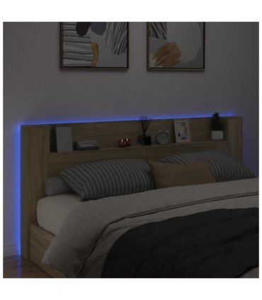 vidaXL Headboard Cabinet with LED Sonoma Oak 220x16.5x103.5 cm