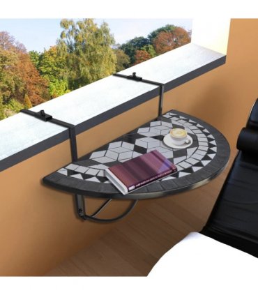 vidaXL Hanging Balcony Table Black and White Mosaic