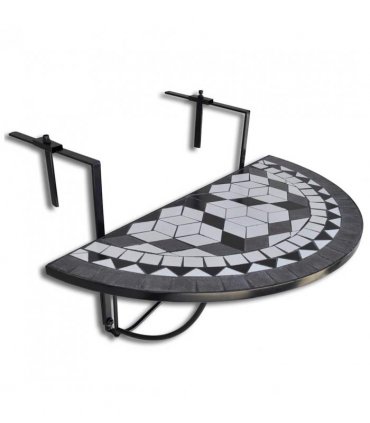 vidaXL Hanging Balcony Table Black and White Mosaic