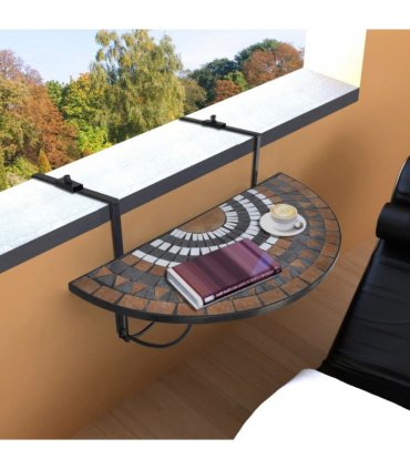 vidaXL Hanging Balcony Table Terracotta and White Mosaic — Colour: brown and white