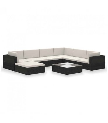 vidaXL Patio Furniture | Black and Cream | Poly Rattan, Steel, Polyester | Large
