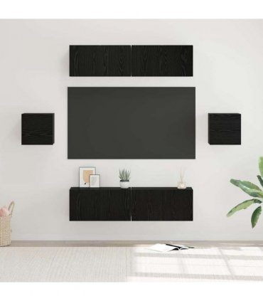 vidaXL TV Cabinet Set Wall-mounted 6 pcs Black oak Engineered Wood — V0672080310