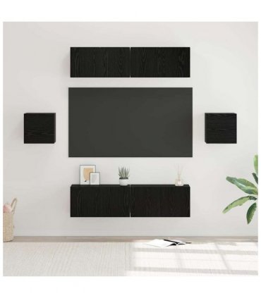 vidaXL TV Cabinet Set Wall-mounted 6 pcs Black oak Engineered Wood — V0672080310