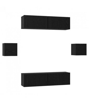 vidaXL TV Cabinet Set Wall-mounted 6 pcs Black oak Engineered Wood — V0672080310