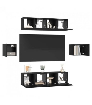 vidaXL TV Cabinet Set Wall-mounted 6 pcs Black oak Engineered Wood — V0672080310