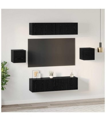 vidaXL TV Cabinet Set Wall-mounted 6 pcs Black oak Engineered Wood — V0672080310