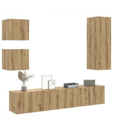 vidaXL 5 Piece TV Cabinet Set Wall-mounted Artisan Oak Engineered Wood — V0672080312