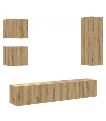 vidaXL 5 Piece TV Cabinet Set Wall-mounted Artisan Oak Engineered Wood — V0672080312