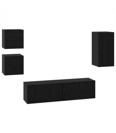 vidaXL TV Cabinet Set Wall-mounted 5 pcs Black Oak Engineered Wood — V0672080317