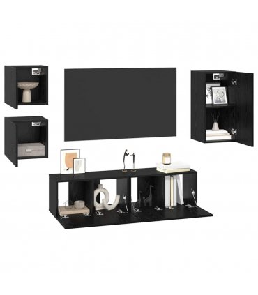 vidaXL TV Cabinet Set Wall-mounted 5 pcs Black Oak Engineered Wood — V0672080317