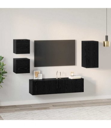 vidaXL TV Cabinet Set Wall-mounted 5 pcs Black Oak Engineered Wood — V0672080317