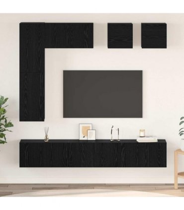 vidaXL TV Cabinet Set Wall-mounted 8 pcs Black Oak Engineered Wood — V0672080321