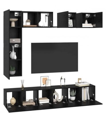 vidaXL TV Cabinet Set Wall-mounted 8 pcs Black Oak Engineered Wood — V0672080321