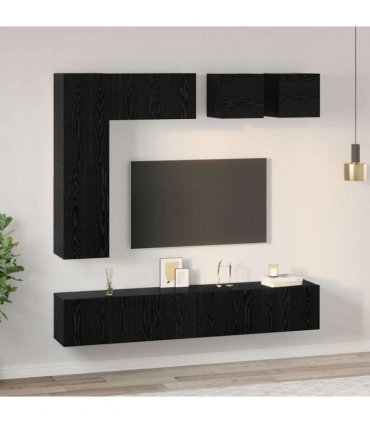 vidaXL TV Cabinet Set Wall-mounted 8 pcs Black Oak Engineered Wood — V0672080321
