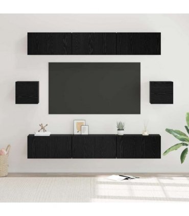 vidaXL TV Cabinet Set Wall-mounted 8 pcs Black Oak Engineered Wood — V0672080325