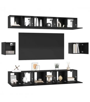 vidaXL TV Cabinet Set Wall-mounted 8 pcs Black Oak Engineered Wood — V0672080325