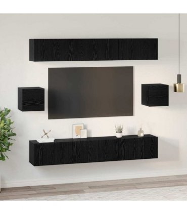 vidaXL TV Cabinet Set Wall-mounted 8 pcs Black Oak Engineered Wood — V0672080325