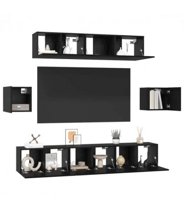 vidaXL TV Cabinet Set Wall-mounted 7 pcs Black Oak Engineered Wood — V0672080328