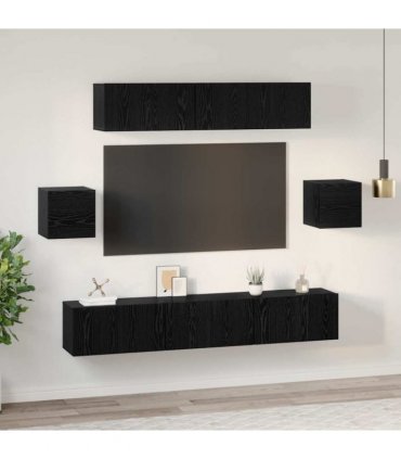 vidaXL TV Cabinet Set Wall-mounted 7 pcs Black Oak Engineered Wood — V0672080328