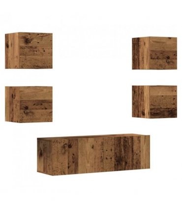 vidaXL 5 Piece TV Cabinet Set Wall-mounted Old Wood Engineered Wood — V0672080333