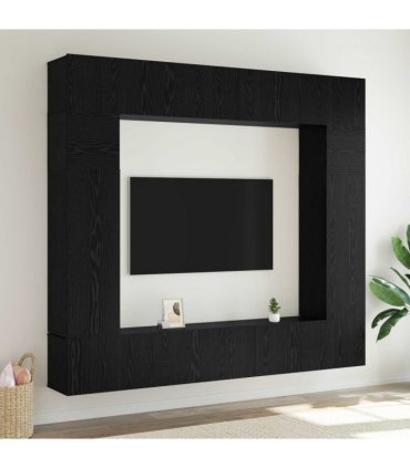 vidaXL TV Cabinet Set Wall-mounted 8 pcs Black Oak Engineered Wood — V0672080336