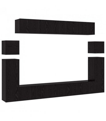 vidaXL TV Cabinet Set Wall-mounted 8 pcs Black Oak Engineered Wood — V0672080336
