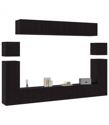 vidaXL TV Cabinet Set Wall-mounted 8 pcs Black Oak Engineered Wood — V0672080336