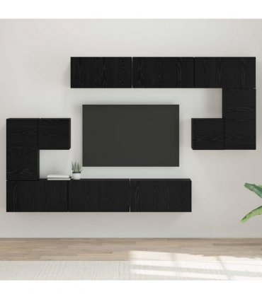 vidaXL TV Cabinet Set Wall-mounted 10 pcs Black Oak Engineered Wood — V0672080338