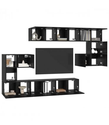 vidaXL TV Cabinet Set Wall-mounted 10 pcs Black Oak Engineered Wood — V0672080338