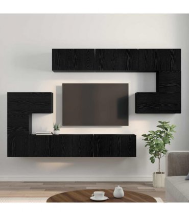 vidaXL TV Cabinet Set Wall-mounted 10 pcs Black Oak Engineered Wood — V0672080338
