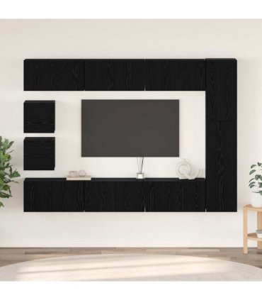 vidaXL TV Cabinet Set Wall-mounted 10 pcs Black Oak Engineered Wood — V0672080342