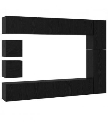 vidaXL TV Cabinet Set Wall-mounted 10 pcs Black Oak Engineered Wood — V0672080342