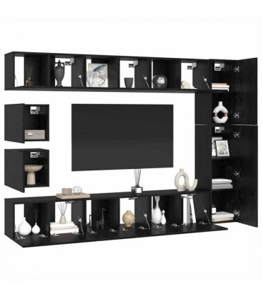 vidaXL TV Cabinet Set Wall-mounted 10 pcs Black Oak Engineered Wood — V0672080342