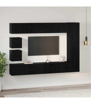vidaXL TV Cabinet Set Wall-mounted 10 pcs Black Oak Engineered Wood — V0672080342