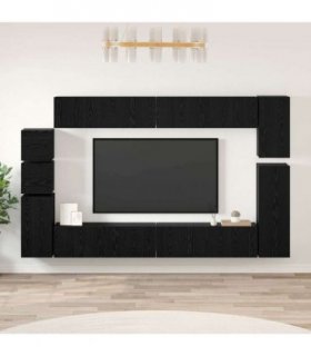 vidaXL TV Cabinet Set Wall-mounted 9 pcs Black Oak Engineered Wood