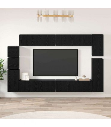 vidaXL TV Cabinet Set Wall-mounted 9 pcs Black Oak Engineered Wood