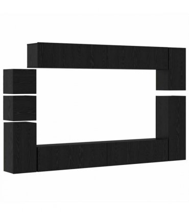 vidaXL TV Cabinet Set Wall-mounted 9 pcs Black Oak Engineered Wood