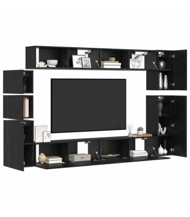 vidaXL TV Cabinet Set Wall-mounted 9 pcs Black Oak Engineered Wood