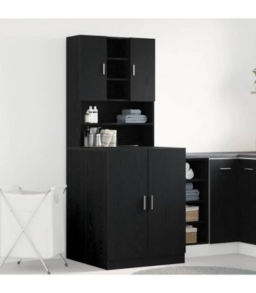 vidaXL Washing Machine Cabinet 2 pcs Black Oak 70.5 x 71.5 x 181.5 cm