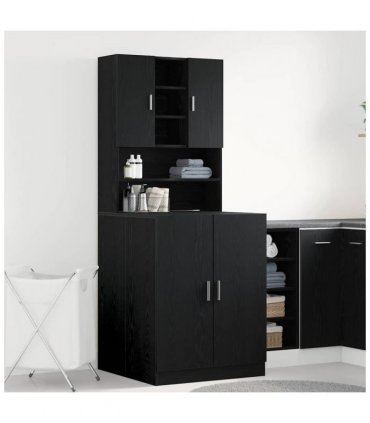 vidaXL Washing Machine Cabinet 2 pcs Black Oak 70.5 x 71.5 x 181.5 cm