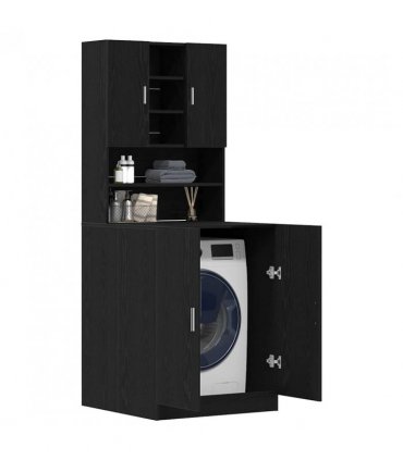 vidaXL Washing Machine Cabinet 2 pcs Black Oak 70.5 x 71.5 x 181.5 cm