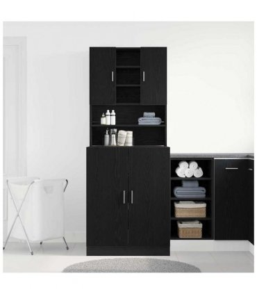 vidaXL Washing Machine Cabinet 2 pcs Black Oak 70.5 x 71.5 x 181.5 cm